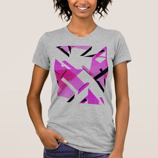 Magenta Rosa Schwarze Formen Abstrakt MCM inspirie T-Shirt (Vorderseite)