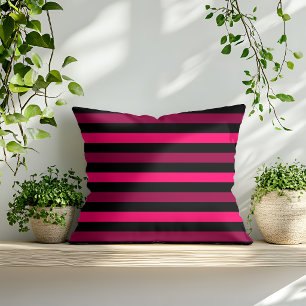 Magenta Rosa Schwarzes Streifenmuster Kissen