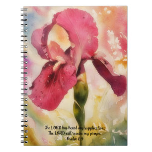 Magenta Rosa Schwertlilie-Blumenkunst Bibelvers-Ge Notizblock