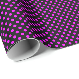 Magenta Rosa Tupfen auf Schwarz Geschenkpapier