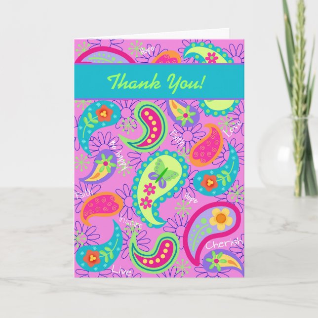 Magenta Rosa Türkis Modernes Paisley Muster Dankeskarte (Vorderseite)