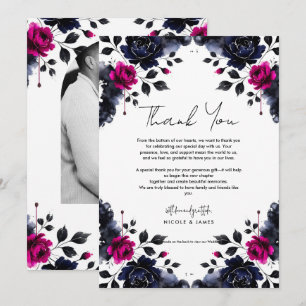 Magenta Rosa und Blau Ink Blumen-Aquarell-Hochzeit Einladung