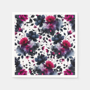 Magenta Rosa und Blau Ink Blumen-Aquarell-Hochzeit Serviette