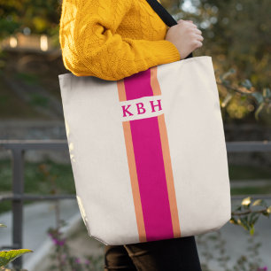 Magenta Rosa und Orange Monogramm für den klassi Tasche