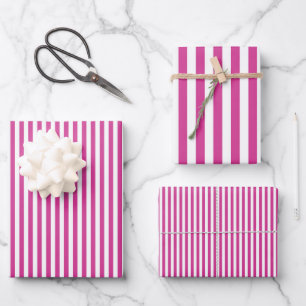 Magenta Rosa und Weiße Streifen Geschenkpapier Set