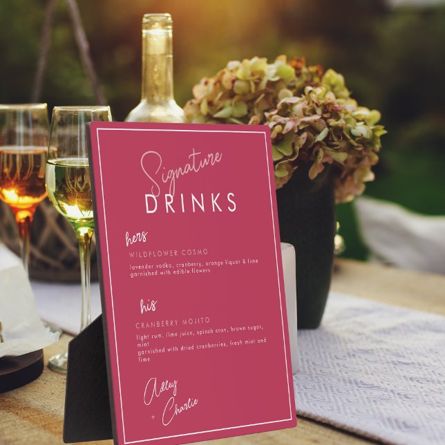 Magenta Rose Gold Weißes Signatur Trinkzeichen Fotoplatte (Von Creator hochgeladen)