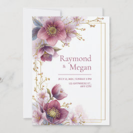 Magenta Rose Hellebore Botanischer Rahmen Hochzeit Einladung