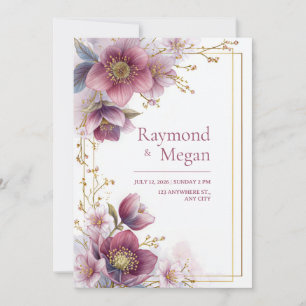 Magenta Rose Hellebore Botanischer Rahmen Hochzeit Einladung