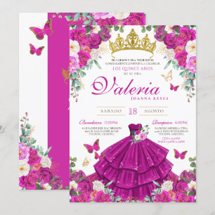 Magenta Rose Lila Butterfly Prinzessin Quinceanera Einladung