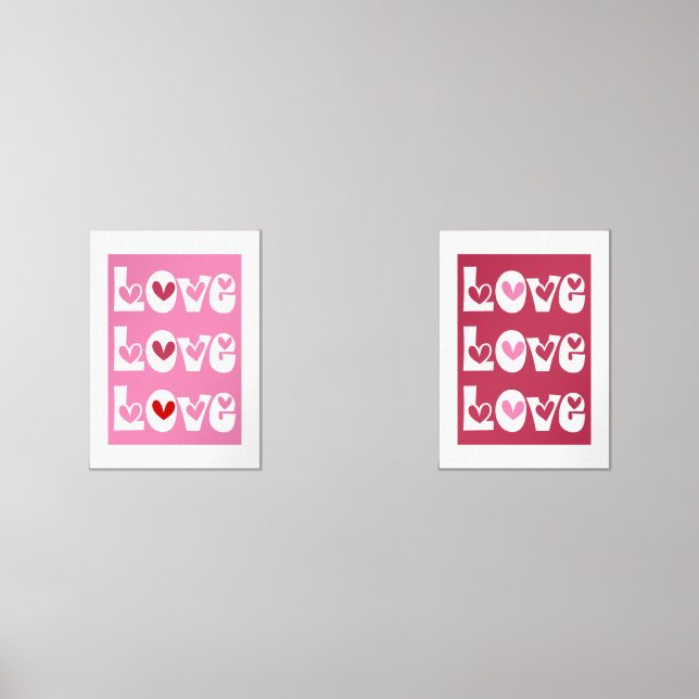 Magenta rose rétro LOVE typographie avec les coeur (Recto)