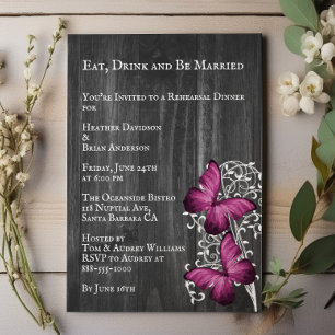 Magenta Rustic Butterfly Hochzeit Probe Dinner Einladung