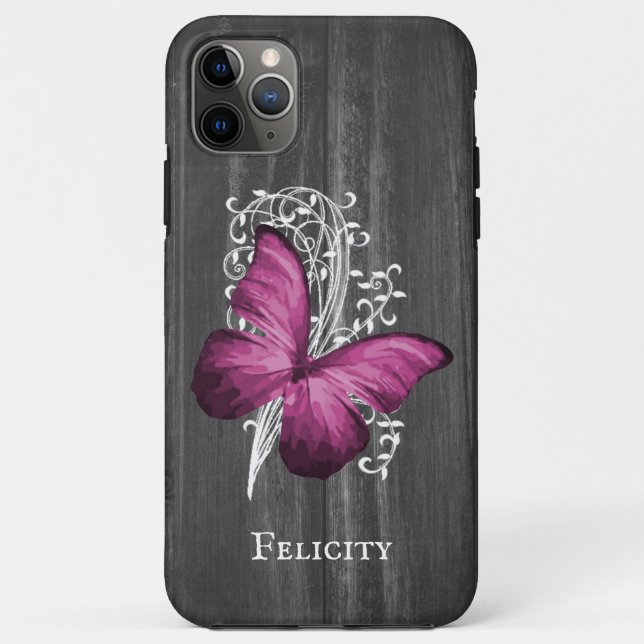 Magenta Rustic Butterfly Personalisiert Case-Mate iPhone Hülle (Rückseite)