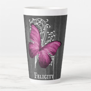 Magenta Rustic Butterfly Personalisiert Latte Tass Milchtasse