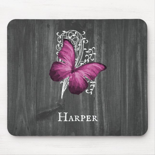 Magenta Rustic Butterfly Personalisiert Mouse Pad Mousepad (Vorne)