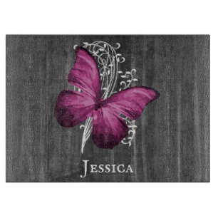 Magenta Rustic Butterfly Personalisiert Schneidebrett