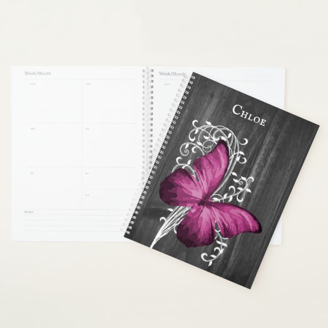 Magenta Rustic Butterfly Personalisierter Planer (Anzeige)