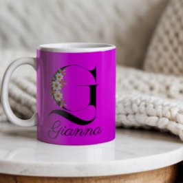Magenta rustic watercolor monogram Mug Kaffeetasse