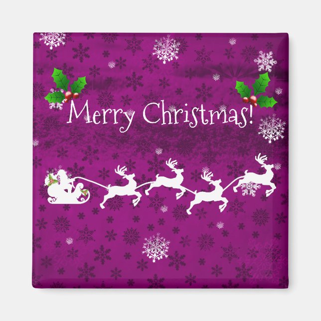 Magenta Santa's Schlitten und Rentier Magnet (Vorne)