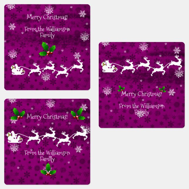 Magenta Santa's Schlitten- und Rentierbackschild Etiketten (Gruppe)