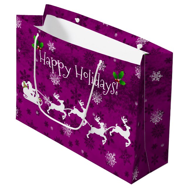 Magenta Santa's Schlitten und Rentierbeutertasche Große Geschenktüte (Vorderseite Schrägansicht)