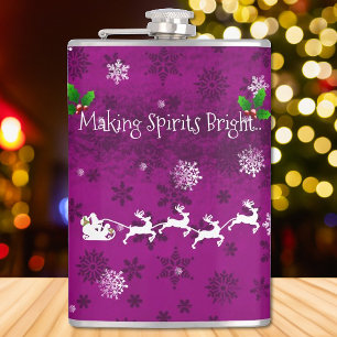 Magenta Santa's Schlitten- und Rentierflasche Flachmann