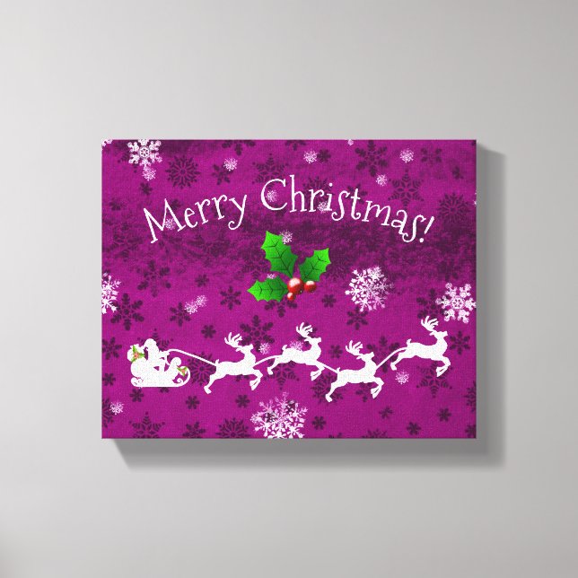 Magenta Santa's Sleigh and Rentier Canvas Print Leinwanddruck (Vorderseite)