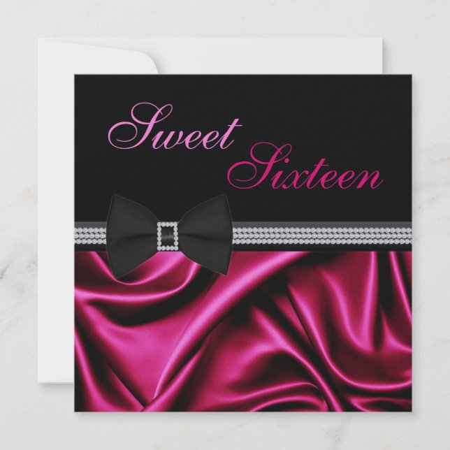 Magenta Satin und Gems 16 . Geburtstag Einladung (Vorderseite)