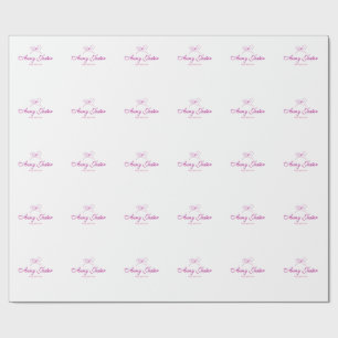 magenta Schleifename Monogramm Kritzelillustration Geschenkpapier