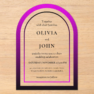 Magenta-Schwarz-Verlaufs-Hochzeit Acryleinladungen