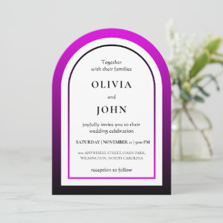 Magenta-Schwarz-Verlaufs-Hochzeit Einladung