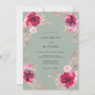 Magenta-Seegras-Blüten-Hochzeit Einladung