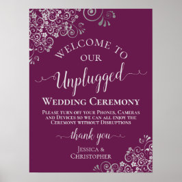 Magenta & Silver Chic Unplugged Wedding Zeremonie Poster
