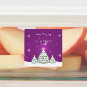 Magenta Snowy Christmas Tree Baking Label Etiketten