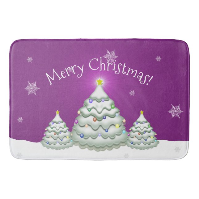 Magenta Snowy Christmas Tree Bath Mat Badematte (Vorderseite)