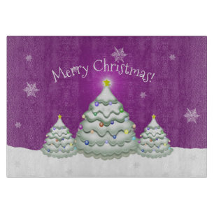 Magenta Snowy Christmas Tree Cutting Board Schneidebrett