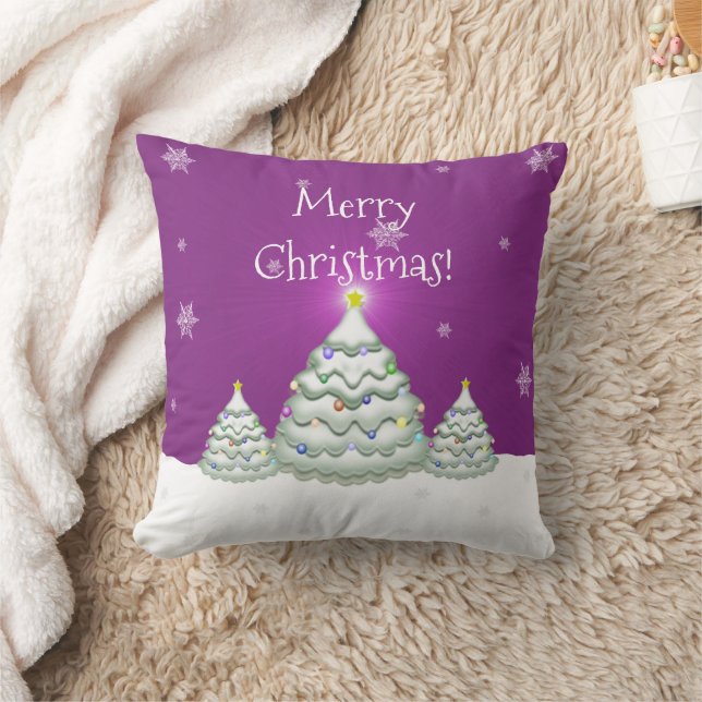 Magenta Snowy Christmas Tree Kopfkissen Kissen (Decke)