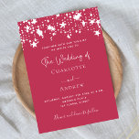 Magenta Stars Hochzeit Einladungspostkarte<br><div class="desc">Magentafarbener Hintergrund,  mit weißen Sternen verziert. Personalisieren Sie Ihre Namen und die Details. Zurück: magentafarbener Hintergrund.</div>
