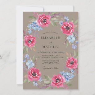 Magenta-Taupe-Kranz-Hochzeit Einladung