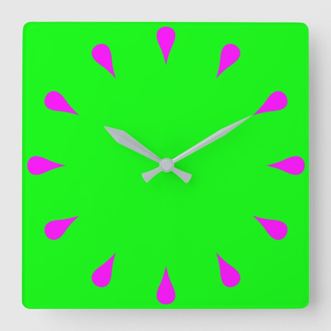 Magenta-Teardrops Quadratische Wanduhr (Vorderseite)