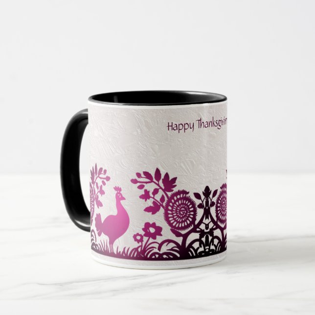 Magenta Thanksgiving Turkey Floral Mug (Devant gauche)