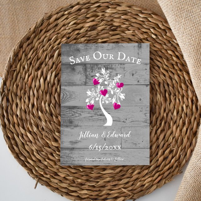 Magenta Tree of Ankündigung Datum freihalten (Magenta Tree of Hearts Save the Date)