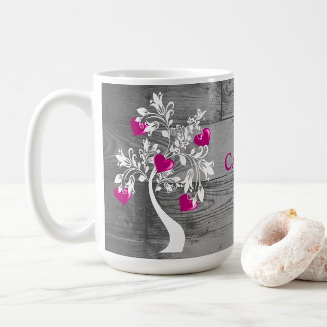 Magenta Tree of Hearts Personalisiert Coffee Tasse (Mit Donut)