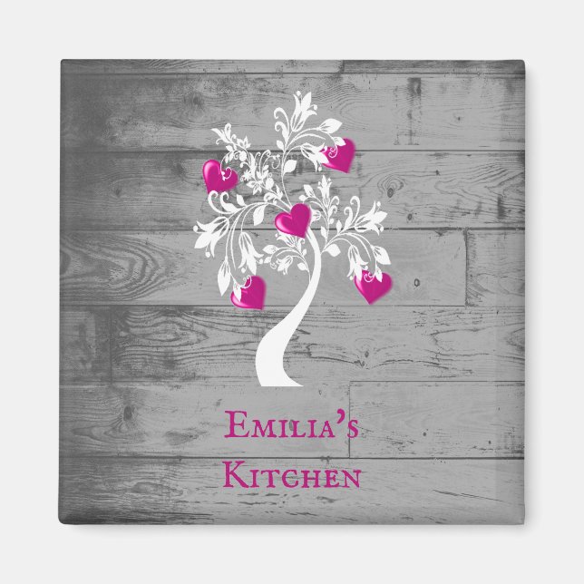 Magenta Tree of Hearts Personalisiert Magnet (Vorne)