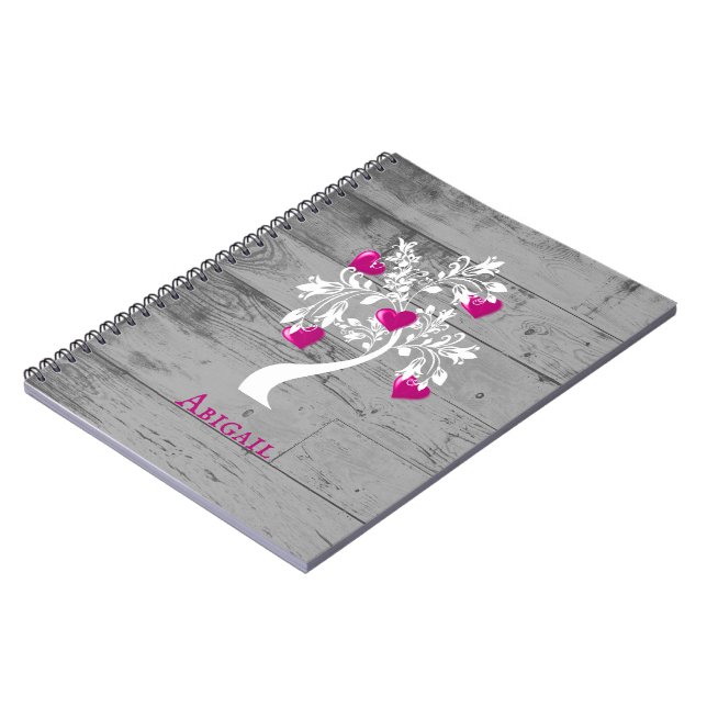 Magenta Tree of Hearts Personalisiert Notebook Notizblock (Linke Seite)
