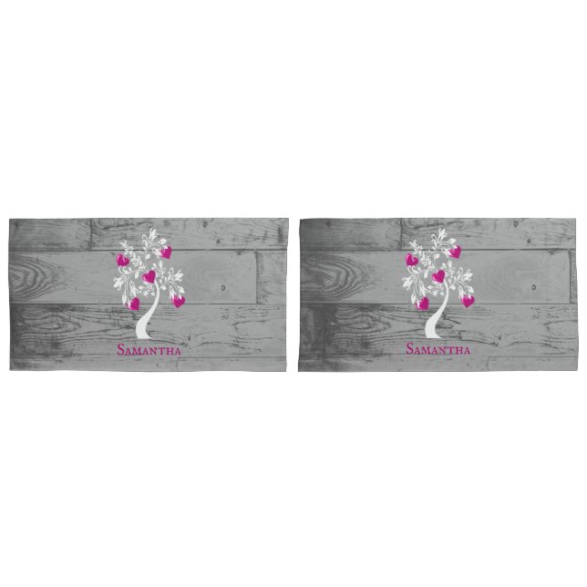 Magenta Tree of Hearts Personalisiert Pillow Case Kissenbezug (Vorderseite-Set)