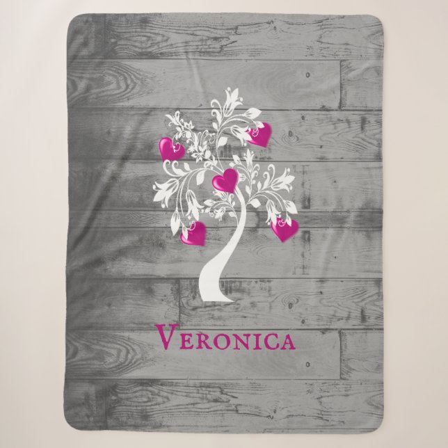 Magenta Tree of Hearts Personalisiert Sherpa Blank Sherpadecke (Vorderseite)