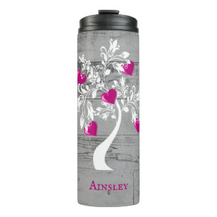 Magenta Tree of Hearts Personalisiert Thermosbecher