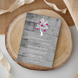 Magenta Tree of Hearts Wedding Invitation Einladung