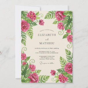 Magenta-Tropische-Botanische-Sommerhochzeit Einladung