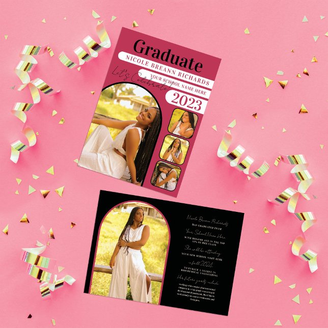 Magenta Typographie Faire-part de graduation photo (Créateur téléchargé)